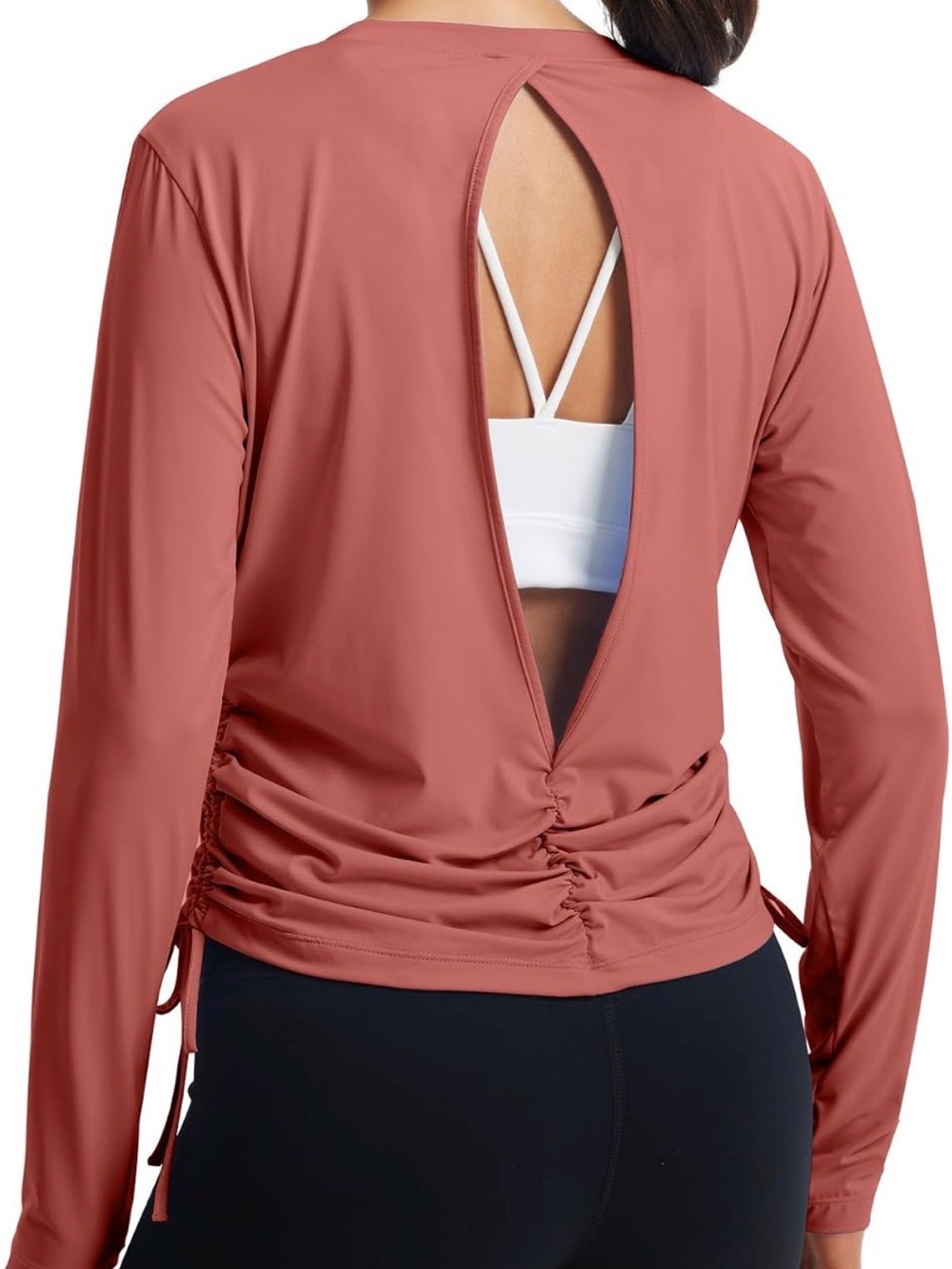 G4Free Open Back Long Sleeve Workout Top UPF 50+ Coral Size M